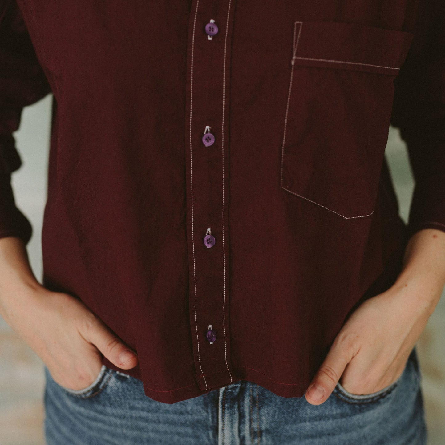 Camicia crop top bordeaux