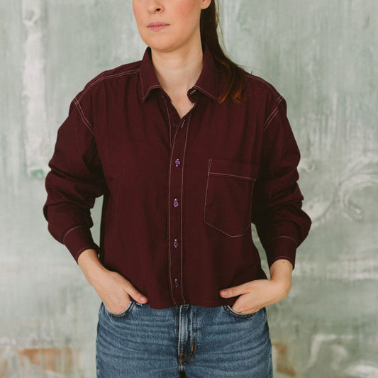 Camicia crop top bordeaux